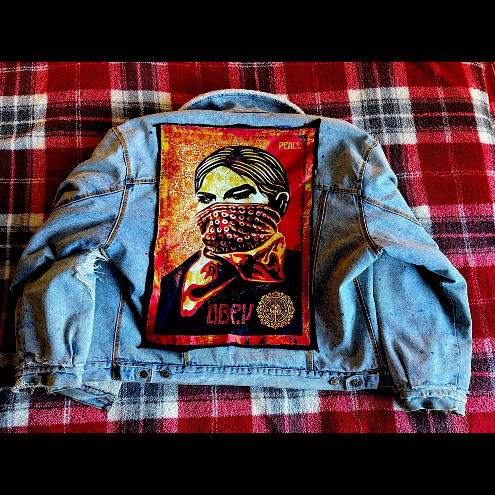 Custom Obey handmade carrera jean jacket